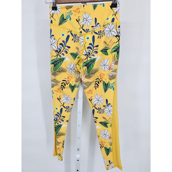 Zyia Active Womens Sz 2 Full Length Athletic Leggings Bright Yellow Floral - Picture 4 of 4